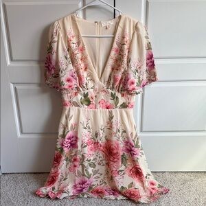 Flying Tomato Cream Mini Dress with Pink Floral Print